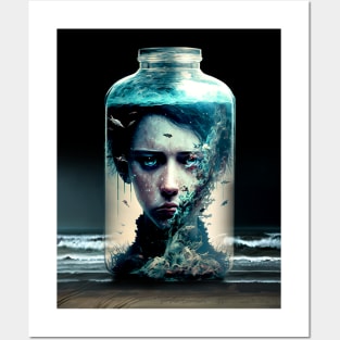 Boy in a Jar with a Pickled Face No. 1 on a Dark Background Posters and Art